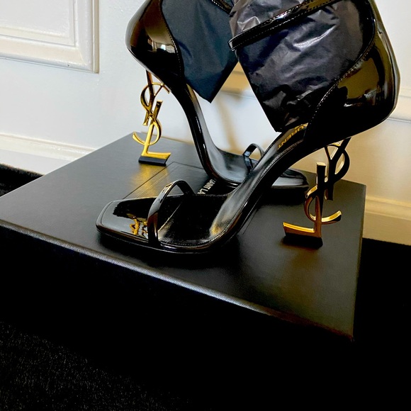 Yves Saint Laurent Shoes - YSL Black and Gold Heels. NEVER WORN that comes with bag and box